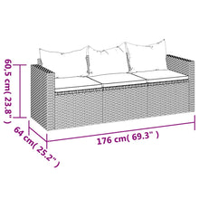 Carica l&#39;immagine nel visualizzatore di Gallery, Divano da Giardino a 3 Posti con Cuscini Bianchi in Polyrattan Marrone