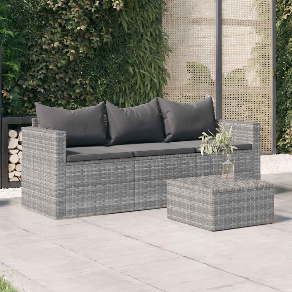 Divano da Giardino a 3 Posti con Cuscini Antracite in Polyrattan Grigio