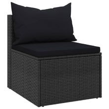 Load image into Gallery viewer, Divano lineare da Giardino con Cuscini Neri 2pz in Polyrattan Nero