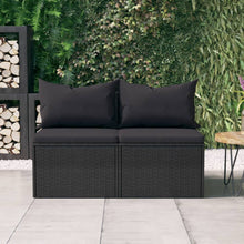 Load image into Gallery viewer, Divano lineare da Giardino con Cuscini Neri 2pz in Polyrattan Nero