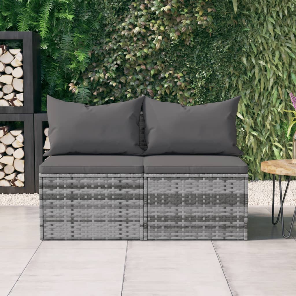 Divano lineare da Giardino con Cuscini Grigi 2pz Polyrattan Grigio