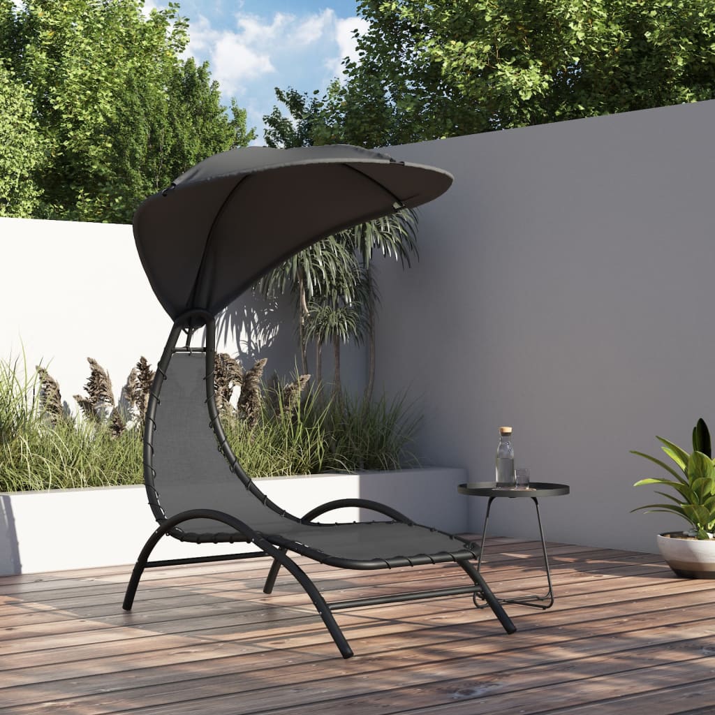 Lettino con Tettuccio Grigio Scuro 167x80x195cm in Tessuto e Acciaio