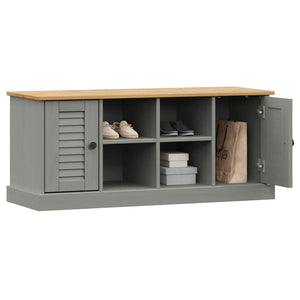 Panca Portascarpe 2 antine Grigia VIGO 106x35x45 cm Legno Massello Pino