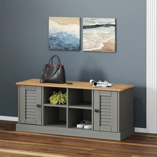 Panca Portascarpe 2 antine Grigia VIGO 106x35x45 cm Legno Massello Pino