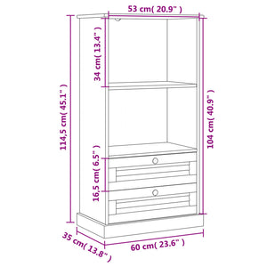 Libreria con 2 Cassetti 60x35x114,5 cm in Massello di Pino Grigio