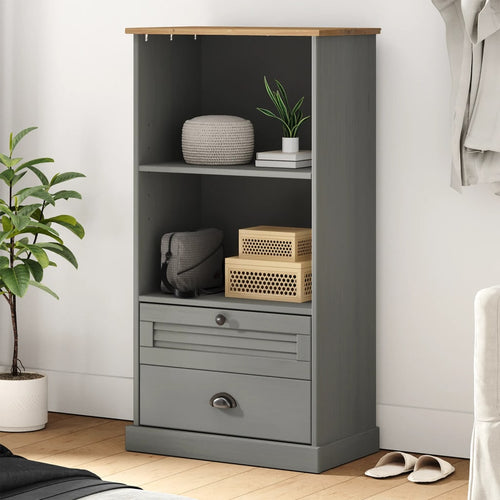 Libreria con 2 Cassetti 60x35x114,5 cm in Massello di Pino Grigio