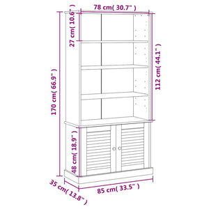 Libreria con 2 Ante 85x35x170 cm in Massello di Pino Bianco