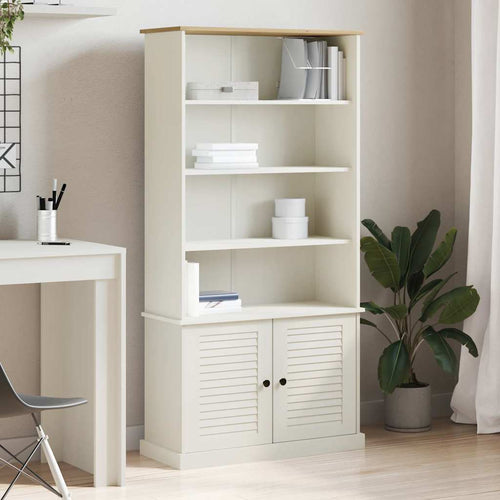 Libreria con 2 Ante 85x35x170 cm in Massello di Pino Bianco
