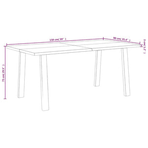 Tavolo da Pranzo 150x90x75 cm in Legno Massello di Acacia