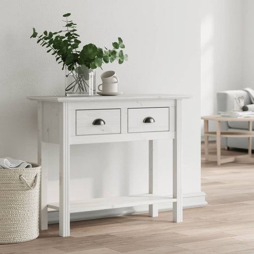 Tavolo Consolle BODO 91x35x74 cm Legno Massello Pino Bianco