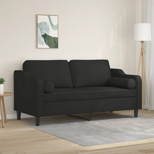 Divano a 2 Posti con 2 Cuscini Decorativi Nero 140 cm in Tessuto