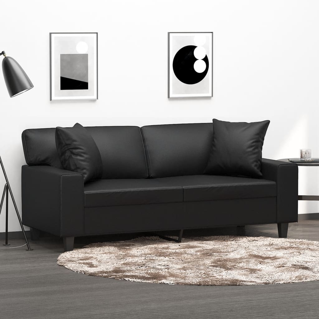 Divano a 2 Posti con 2 Cuscini Decorativi Nero 140 cm in Similpelle