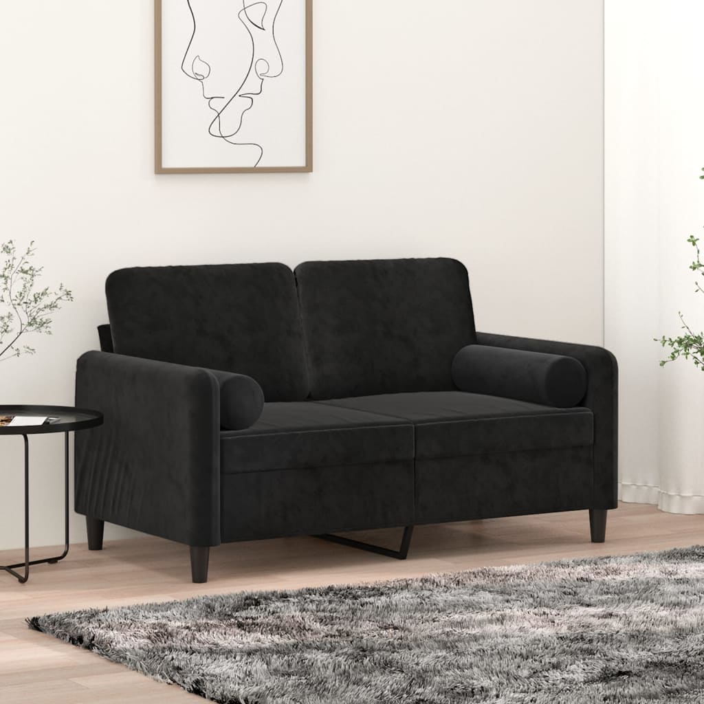 Divano a 2 Posti con 2 Cuscini Decorativi Nero 120 cm in Velluto