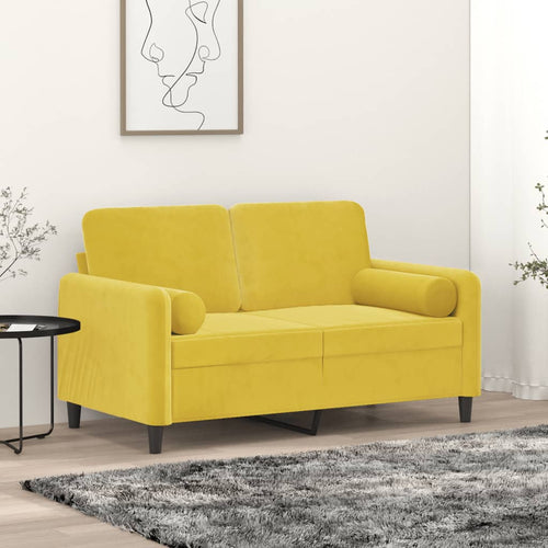 Divano 2 Posti con 2 Cuscini Decorativi Giallo 120 cm in Velluto