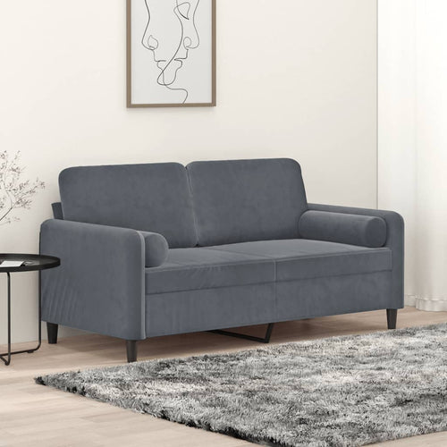 Divano a 2 Posti con 2 Cuscini Decorativi Grigio Scuro 140 cm in Velluto