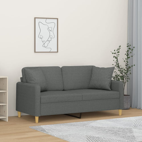 Divano a 2 Posti con 2 Cuscini Decorativi Grigio Scuro 140 cm in Tessuto