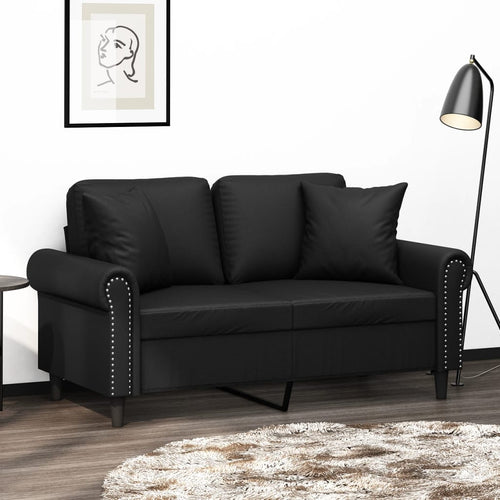 Divano a 2 Posti con 2 Cuscini Decorativi Nero 120 cm in Similpelle