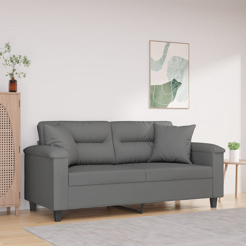 Divano 2 Posti con 2 Cuscini Decorativi Grigio Scuro 140 cm in Microfibra