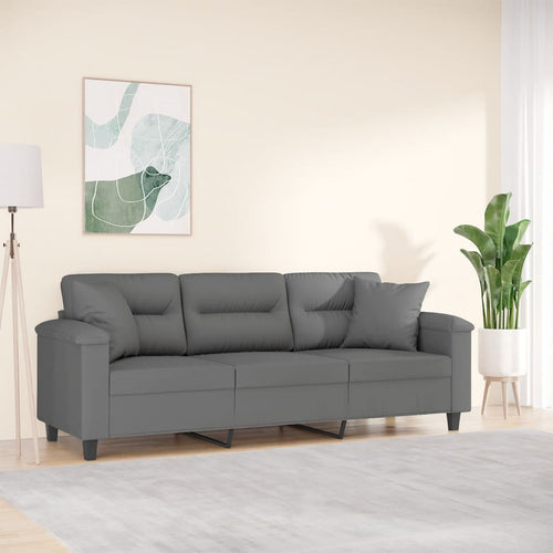 Divano 3 Posti con 2 Cuscini Decorativi Grigio Scuro 180 cm in Microfibra