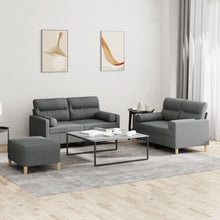 Carica l&#39;immagine nel visualizzatore di Gallery, Set 2 Divani + Pouf Poggiapiedi con Cuscini Grigio Scuro in Tessuto