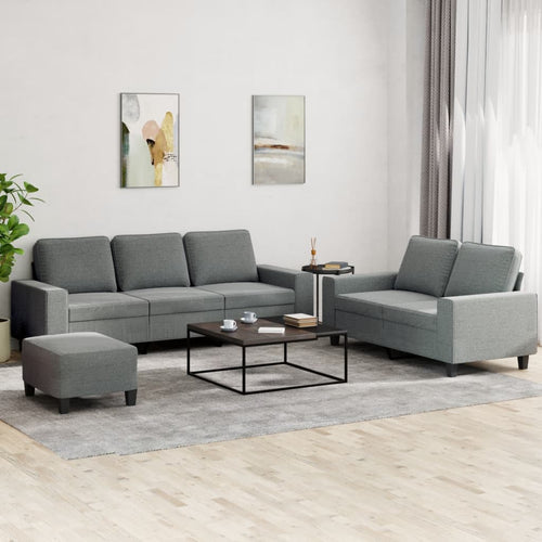 Set 2 Divani + Pouf poggiapiedi Grigio Scuro in Tessuto
