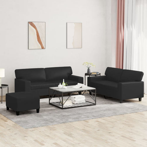 Set 2 Divani + Pouf poggiapiedi Nero in Similpelle