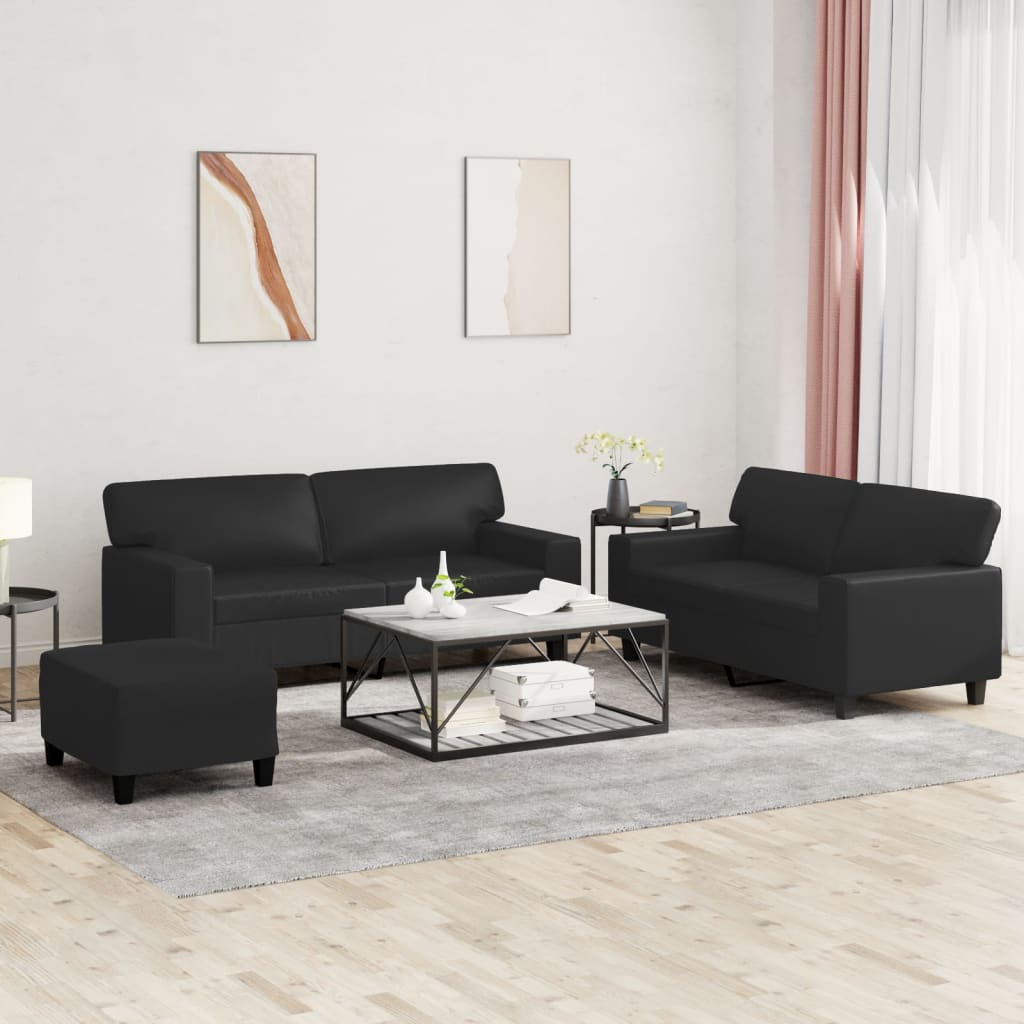 Set 2 Divani + Pouf poggiapiedi Nero in Similpelle