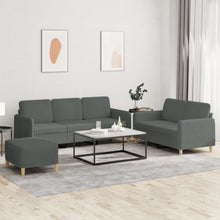 Carica l&#39;immagine nel visualizzatore di Gallery, Set 2 Divani + Pouf Poggiapiedi con Cuscini Grigio Scuro in Tessuto
