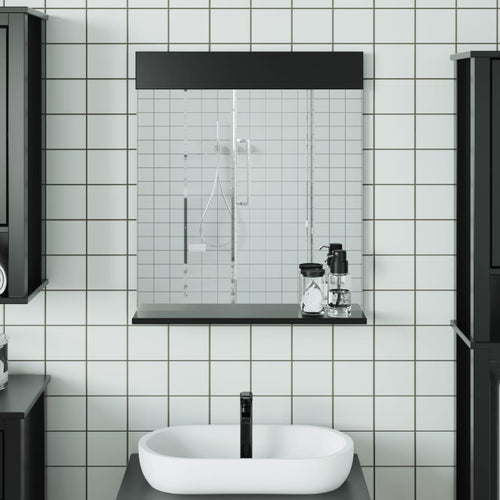 Specchio per Bagno con Ripiano Nero 60x12x70 cm Legno Massello