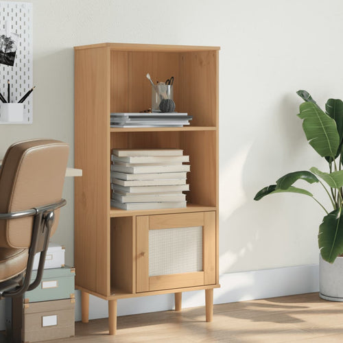 Libreria con 1 anta Rattan Marrone 60x35x130 cm Legno Pino