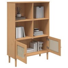 Carica l&#39;immagine nel visualizzatore di Gallery, Libreria con 2 ante Rattan Marrone 90x35x130 cm Legno Pino