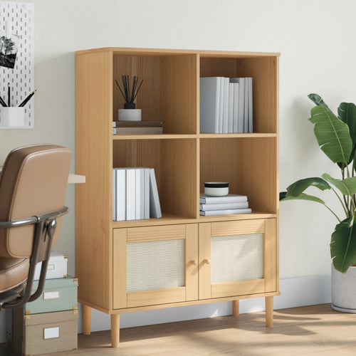 Libreria con 2 ante Rattan Marrone 90x35x130 cm Legno Pino