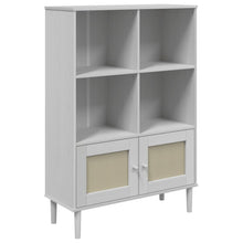 Carica l&#39;immagine nel visualizzatore di Gallery, Libreria con 2 ante Rattan Bianco 90x35x130 cm Massello Pino