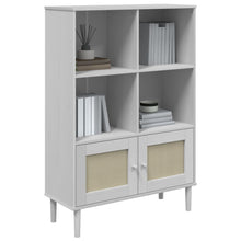 Carica l&#39;immagine nel visualizzatore di Gallery, Libreria con 2 ante Rattan Bianco 90x35x130 cm Massello Pino