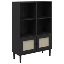 Carica l&#39;immagine nel visualizzatore di Gallery, Libreria con 2 ante Rattan Nero 90x35x130 cm Legno Pino