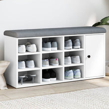 Load image into Gallery viewer, Panca Pouf Portascarpe 1 antina Bianca 102x32x50 cm in Legno Multistrato