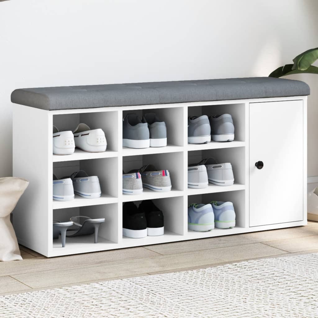 Panca Pouf Portascarpe 1 antina Bianca 102x32x50 cm in Legno Multistrato