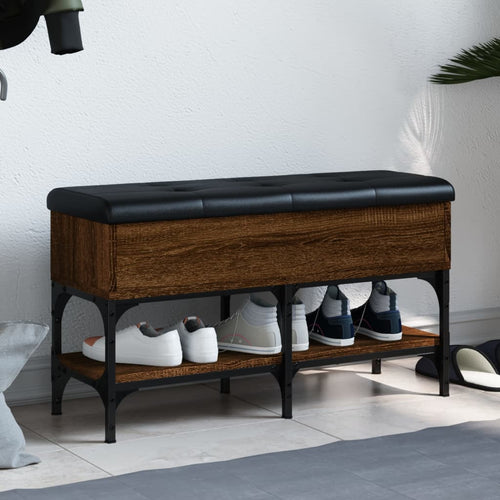 Panca Pouf Portascarpe Rovere Marrone 82x32x45 cm Legno Multistrato