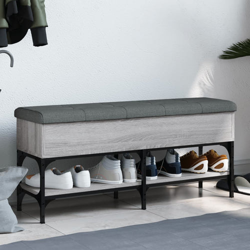 Panca Pouf Portascarpe con Vano Contenitore Grigio Sonoma 102x32x45 cm Legno Multistrato