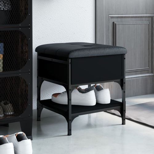 Pouf con Contenitore Nero 42x42x45 cm in Legno Multistrato