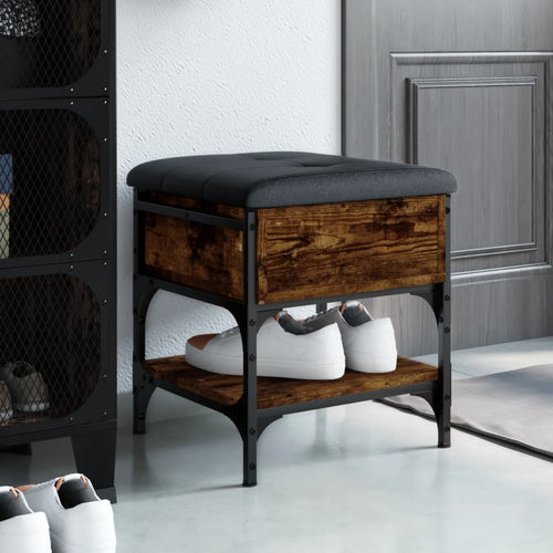 Pouf con Contenitore Rovere Fumo 42x42x45 cm in Legno Multistrato