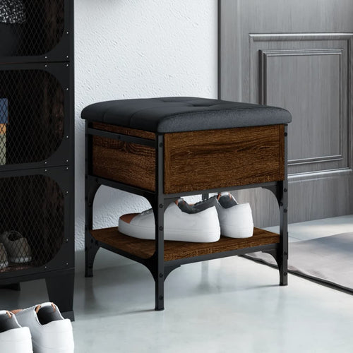 Pouf con Contenitore Rovere Marrone 42x42x45 cm in Legno Multistrato