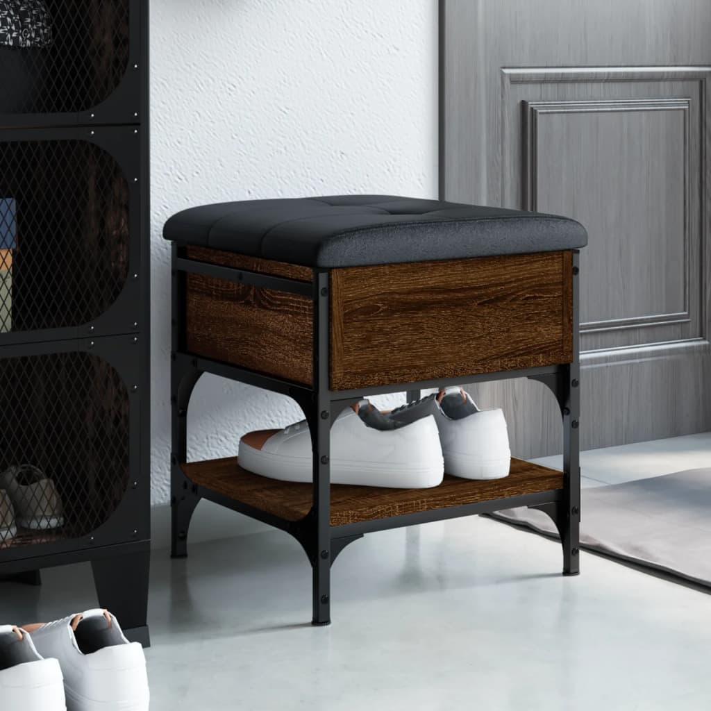 Pouf con Contenitore Rovere Marrone 42x42x45 cm in Legno Multistrato