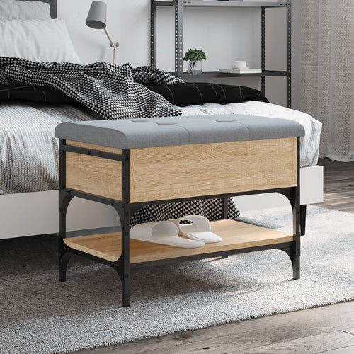 Panca PortaScarpe con Vano Contenitore Pouf Rovere Sonoma 62x42x45 cm Legno Multistrato
