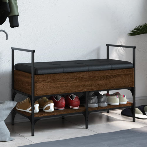 Panca PortaScarpe con Vano Contenitore Pouf Rovere Marrone 85,5x42x57,5 cm