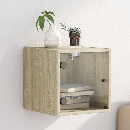 Mobiletto da parete con Anta in Vetro Rovere Sonoma 35x37x35 cm