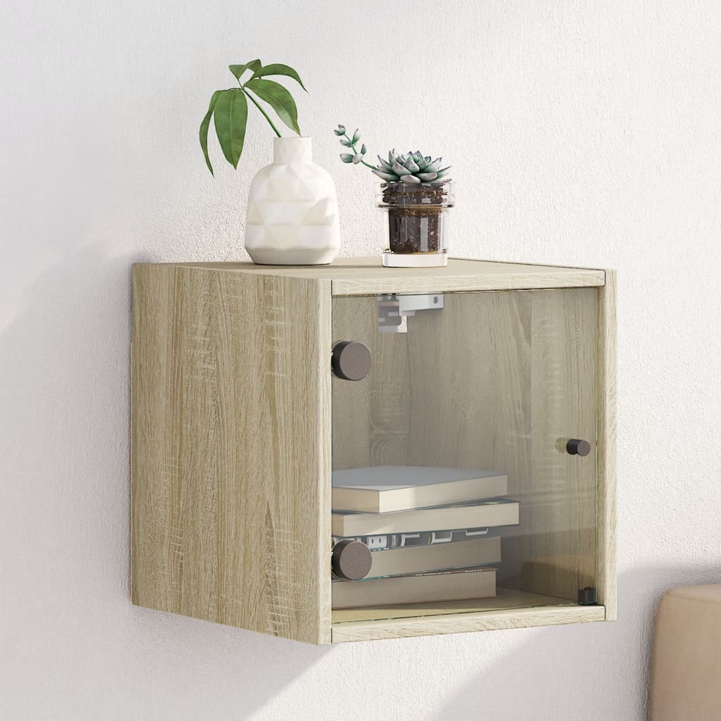 Mobiletto da parete con Anta in Vetro Rovere Sonoma 35x37x35 cm