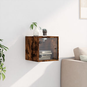 Mobiletto da parete con Anta in Vetro Rovere Fumo 35x37x35 cm