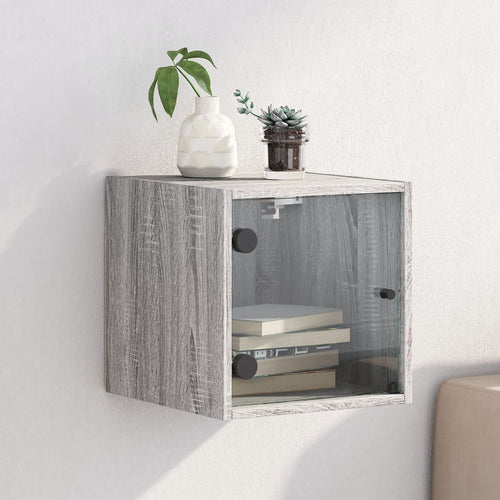Mobiletto da parete con Anta in Vetro Grigio Sonoma 35x37x35 cm