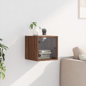 Mobiletto da parete con Anta in Vetro Rovere Marrone 35x37x35 cm